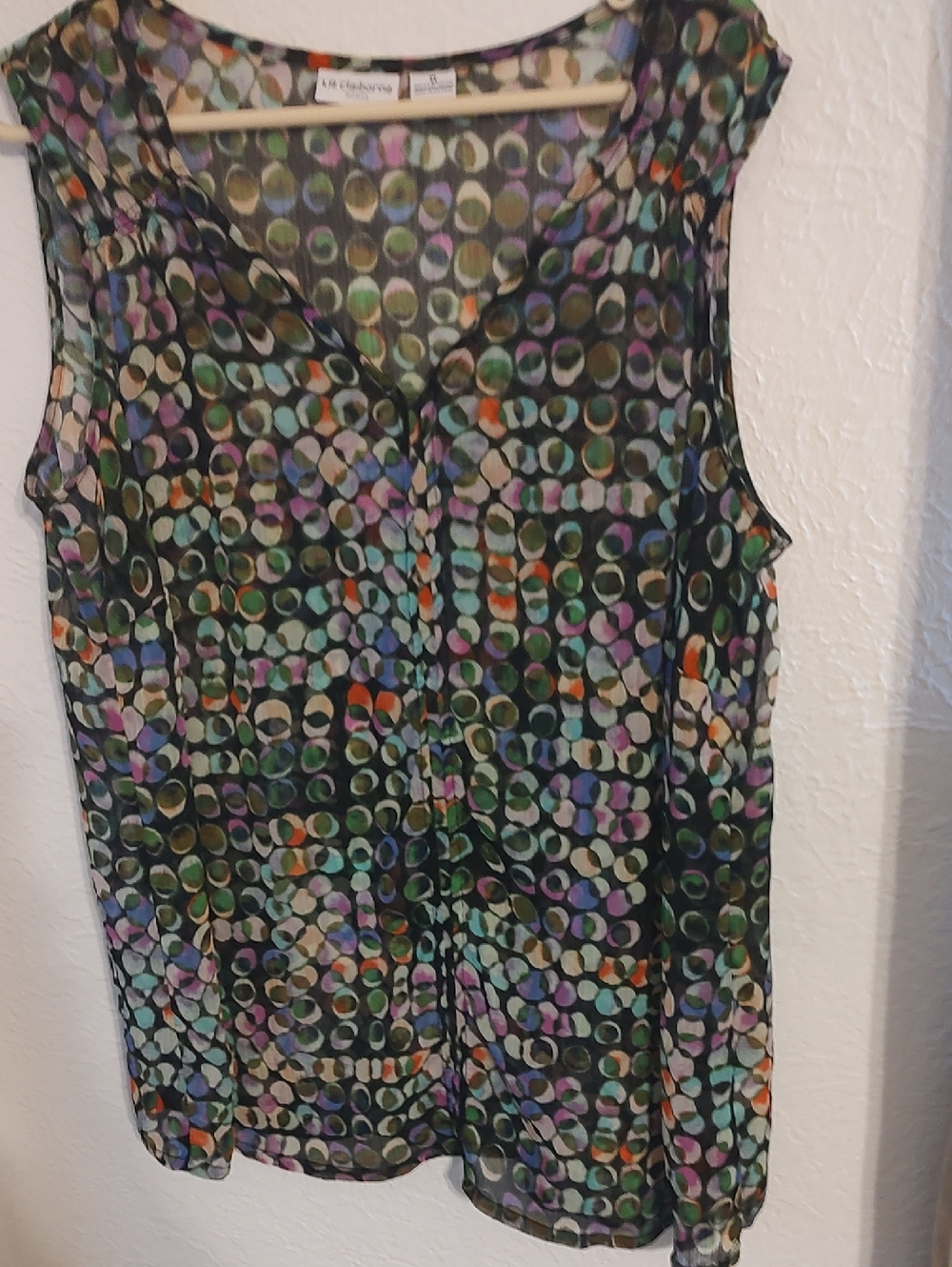 Liz Claiborne Black Sheer Sleeveless Dot-Print Camisole